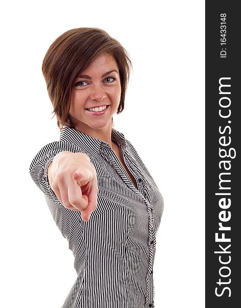 Picture of attractive business woman pointing her finger