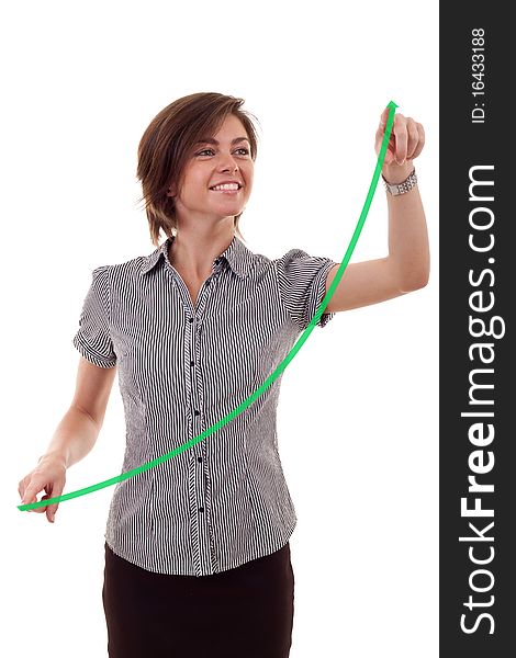 Business woman drawing a growing graph over white