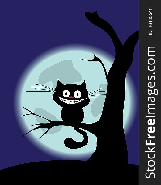 Black cat silhouette in the night