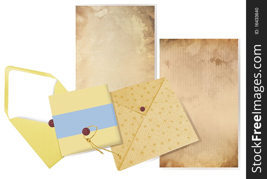 Collage on the theme of an old writing paper and envelopes. Collage on the theme of an old writing paper and envelopes