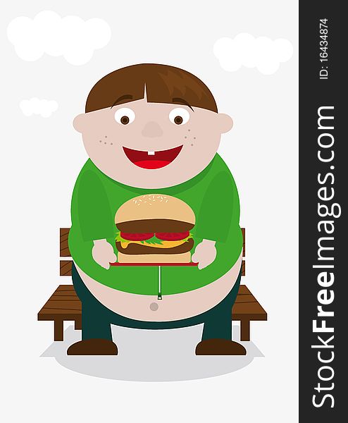 Illustration of a child with his hamburger. Illustration of a child with his hamburger