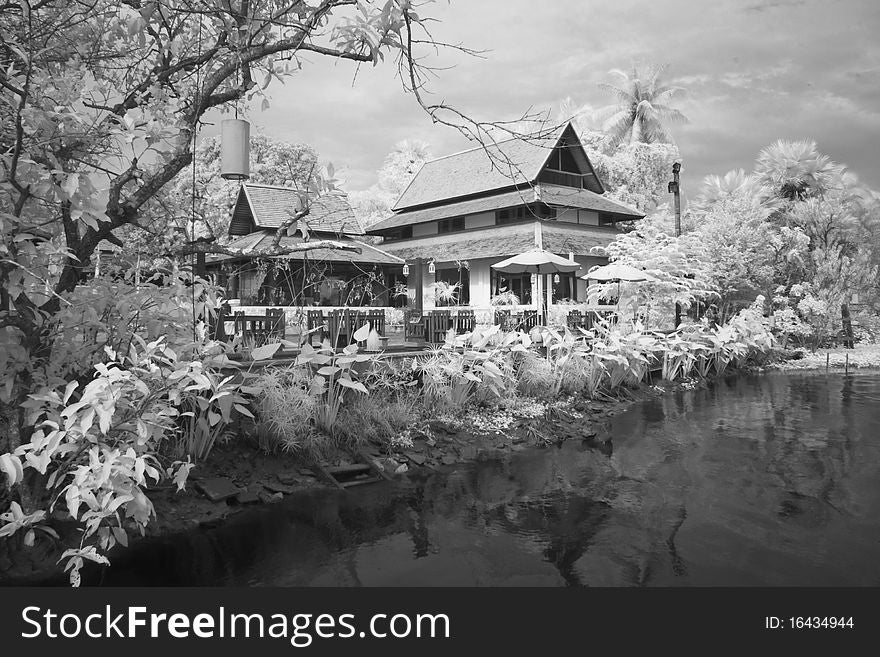 Infrared thai house style and river