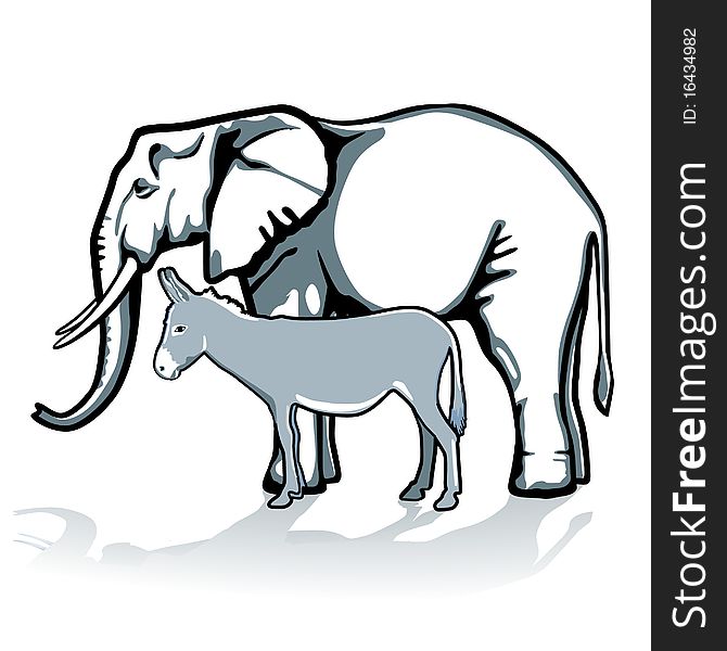 Elephant and donkey, republican and democrat