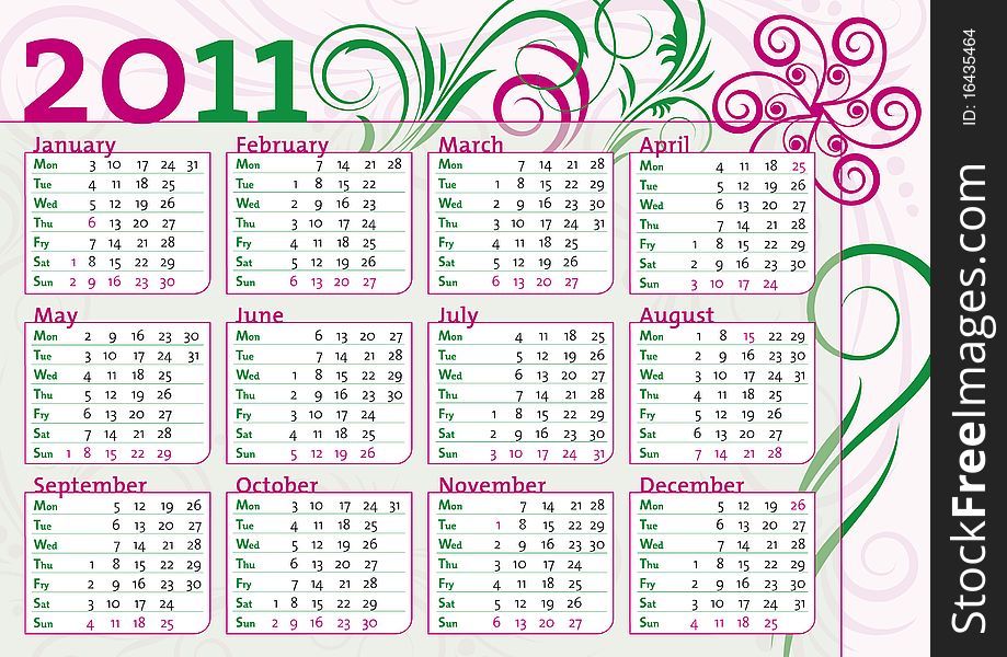 Calendar With Classic Flower Decoration