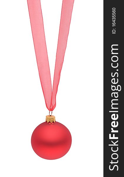 Red bauble and ribbon isolated on a white background. Red bauble and ribbon isolated on a white background.