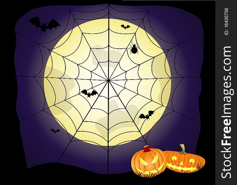 Halloween illustration scene, moon, pumpkin, night. Halloween illustration scene, moon, pumpkin, night