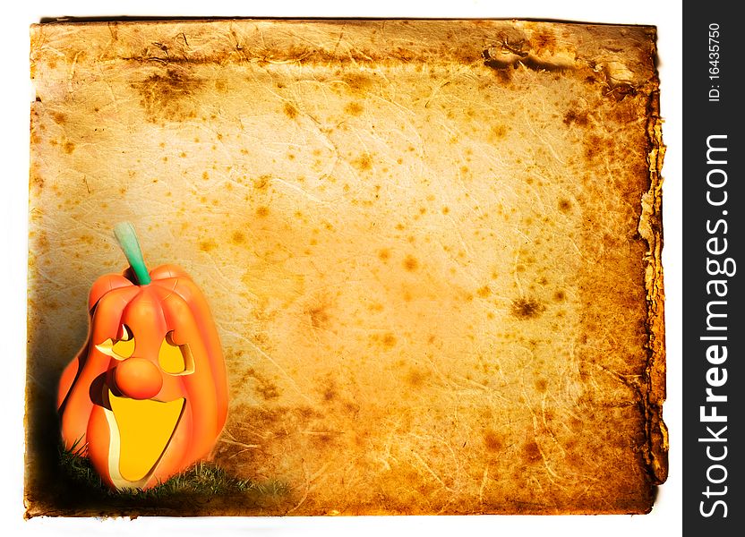 Pumpkin On Old Antique Vintage Paper Background