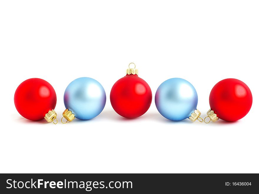 Red and blue christmas balls  isolated on white