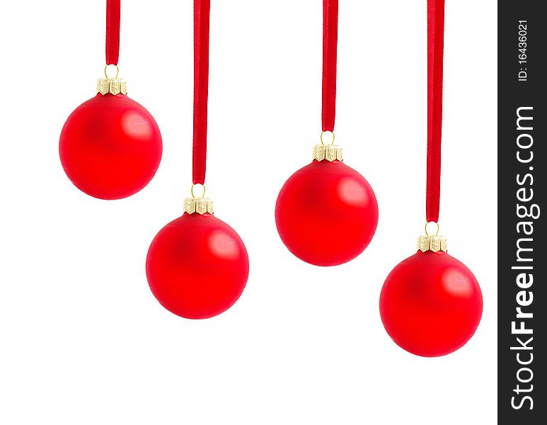 Christmas ball hanging with ribbons on white background. Christmas ball hanging with ribbons on white background