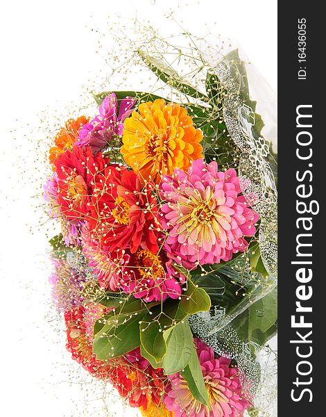 Bouquet flowers, on a white background, is isolated, on a mirror. Bouquet flowers, on a white background, is isolated, on a mirror.