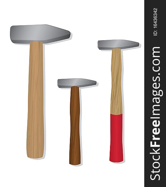 Set of hammers with wooden handles illustration