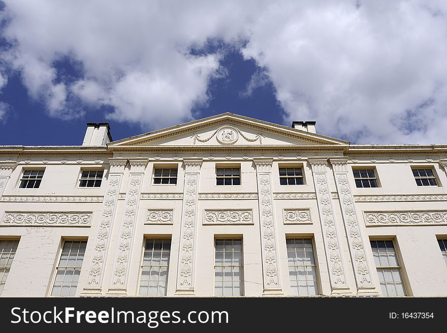 Architectural details of construction with clouds in background. Architectural details of construction with clouds in background