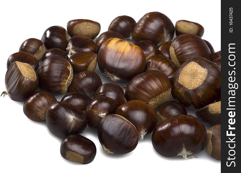 Some chestnuts on white background.