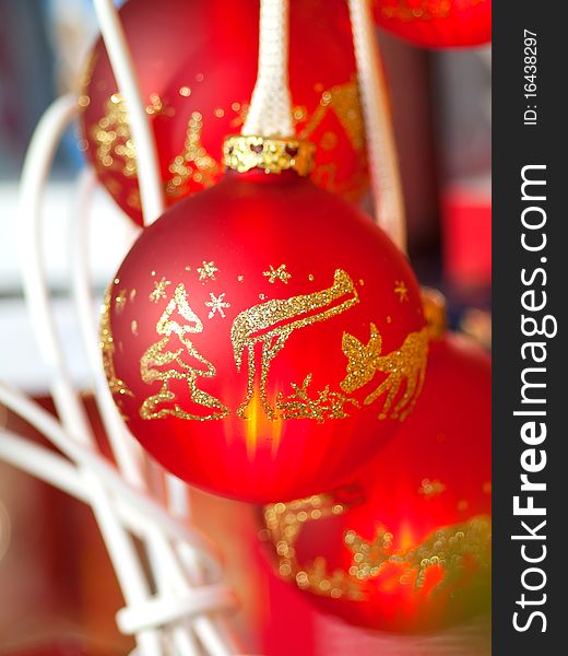 Red decorative Christmas ball, garland