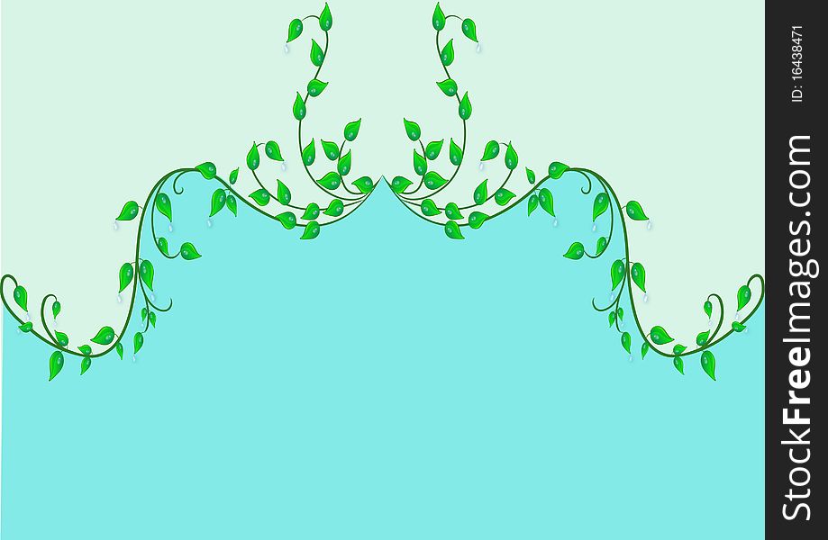 Illustration background with green sheet and dewdrop