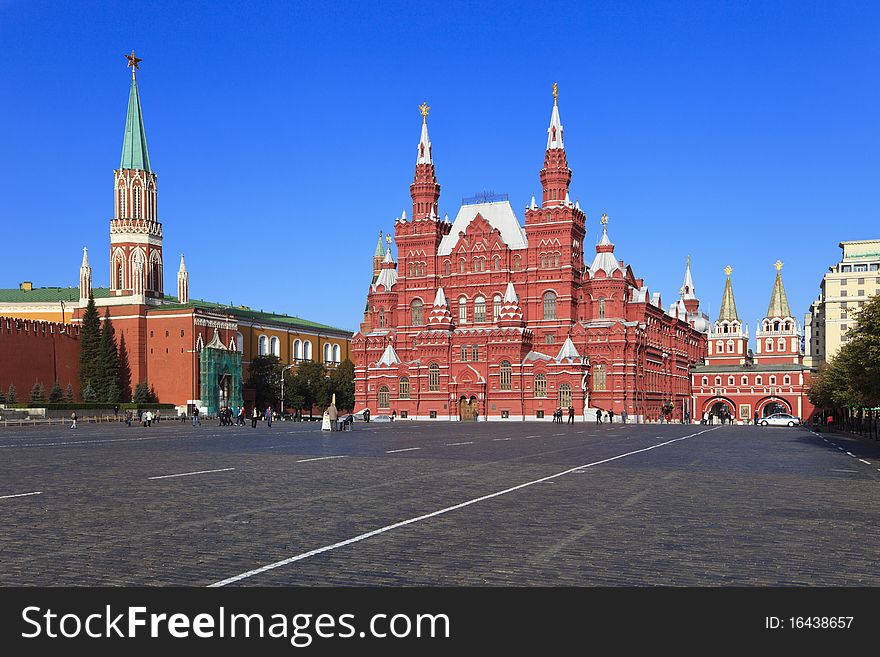 View of Kremlin wall and Historical museum on the Red Square. View of Kremlin wall and Historical museum on the Red Square
