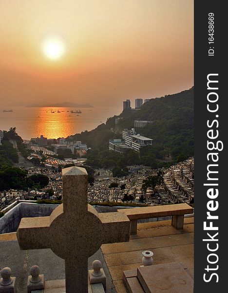 An old graveyard in HongKong with sunset