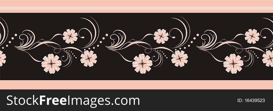 Decorative floral element for design of ribbon. Illustration