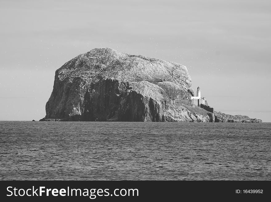 A view of the Bass rock from North Berwick on a calm autumn day