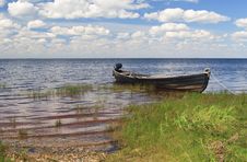 Fishing Wooden Boat In A Lake, North Russia Stock Photos Fishing Wooden Boat In A Lake, North Russia Stock Photos