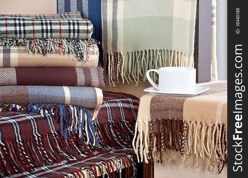 Bedroom with plaid close-up photo