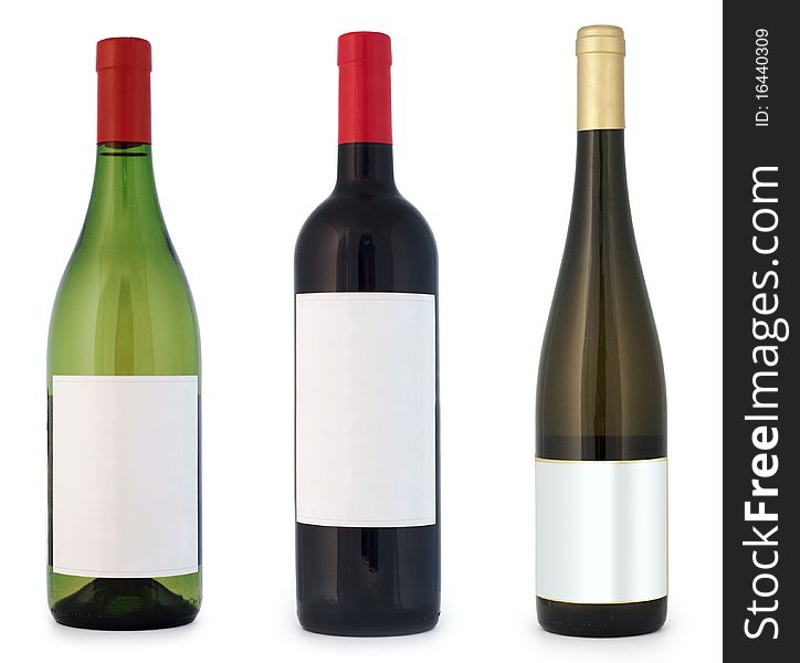 Different shape wine bottles. Separate clipping paths for each bottle
