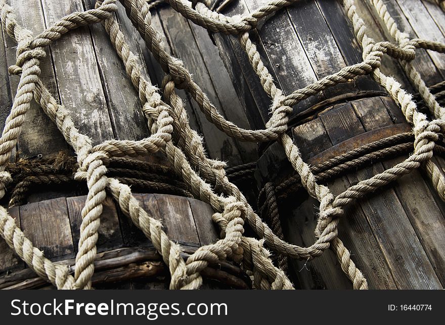 Close up of rope on wood post. Close up of rope on wood post