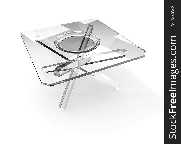 Glass plate on glass square table. Glass plate on glass square table