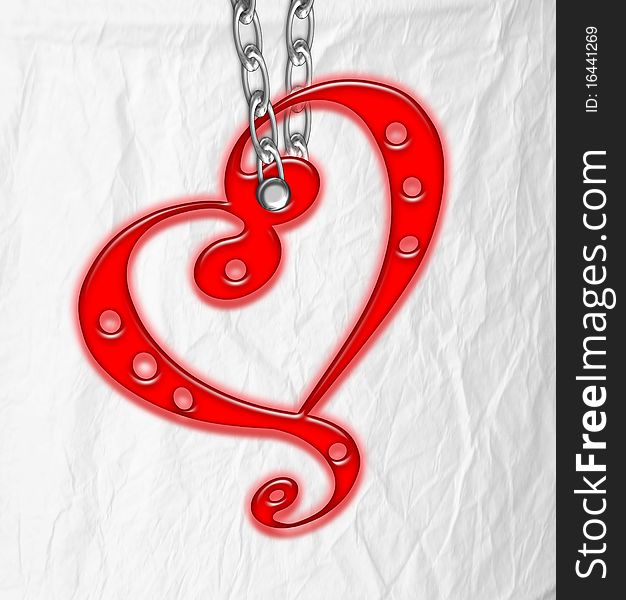 Red heart on a chain as a key fob. Red heart on a chain as a key fob