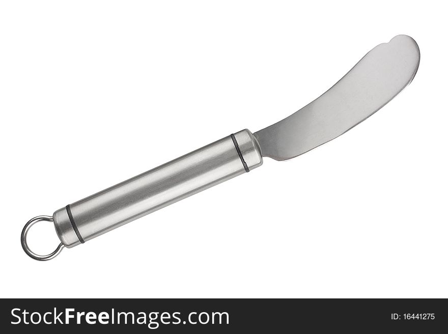 Stainless steel butter spreader, isolated on white