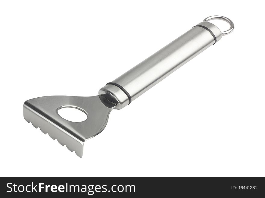 Stainless steel fish scraper, isolated on white