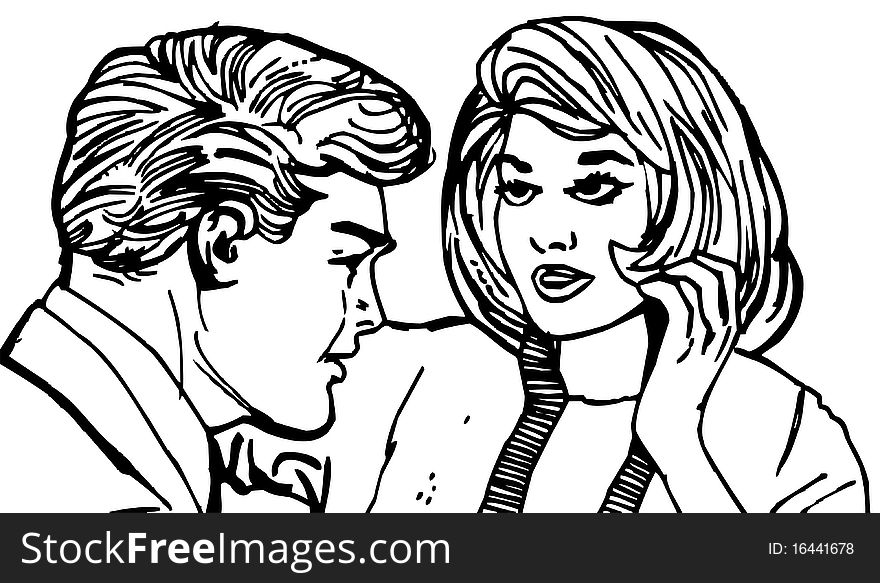 Illustration of couple of lovers, drawn with old comic style