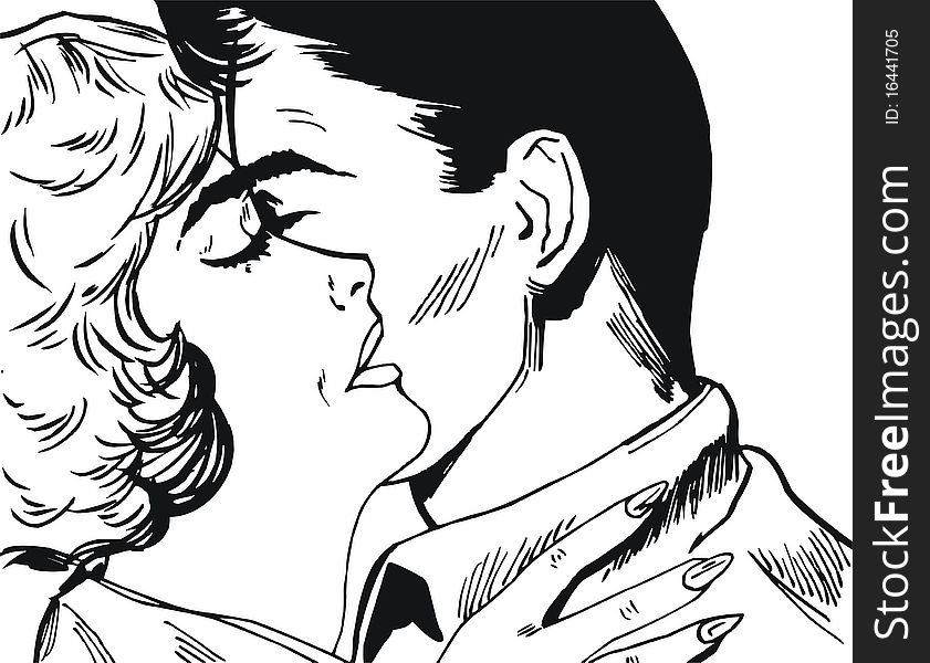 Illustration of couple of lovers, drawn with old comic style