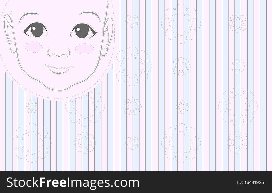 Baby portrait.Pink and blue stripes background. Raster image. Baby portrait.Pink and blue stripes background. Raster image.