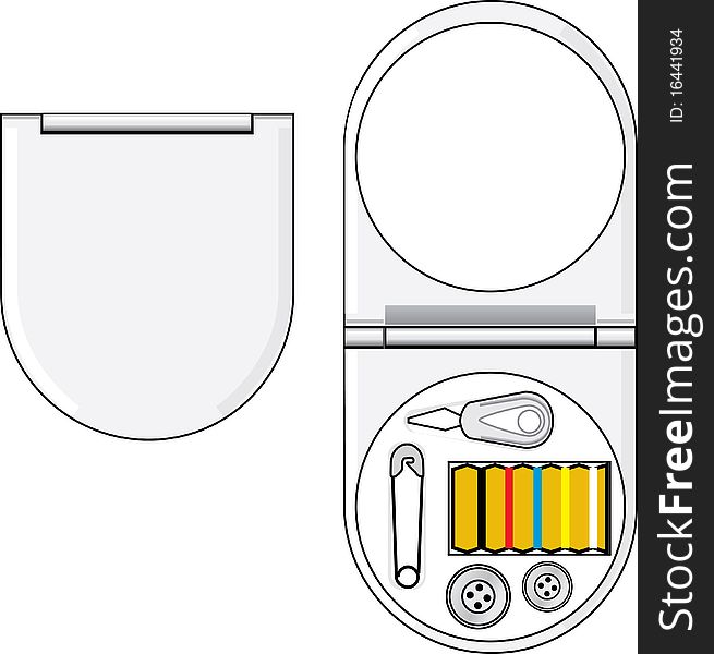 Drawing with copy space of a sewing kit. Drawing with copy space of a sewing kit