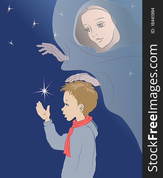 Boy and his guardian angel with a star Christmas. Boy and his guardian angel with a star Christmas