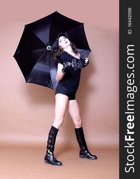 Cheerful Girl With Umbrella