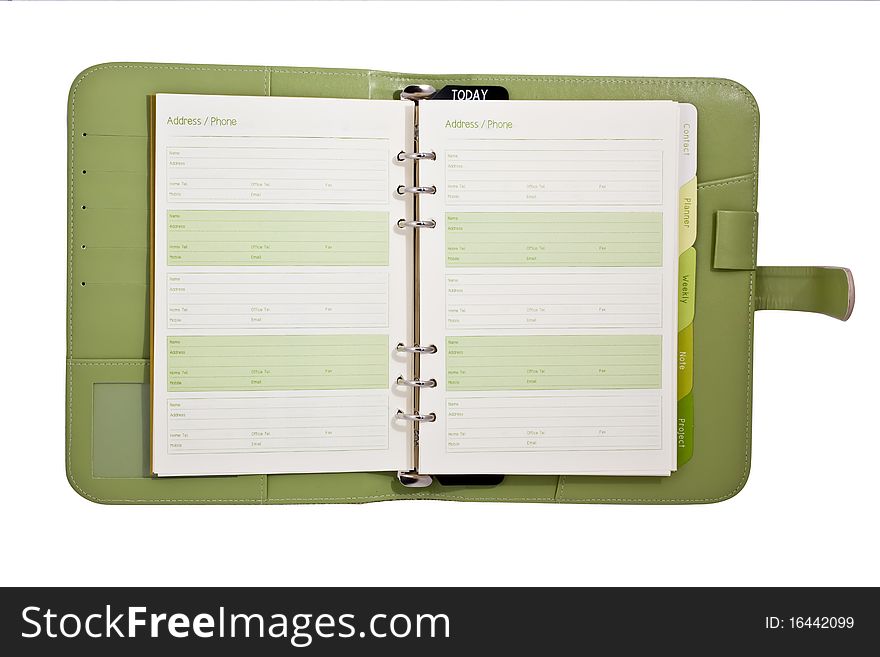 Isolated green leather book on white background. Isolated green leather book on white background