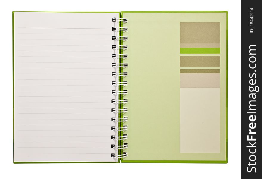 Green note book isolated on white. Green note book isolated on white.