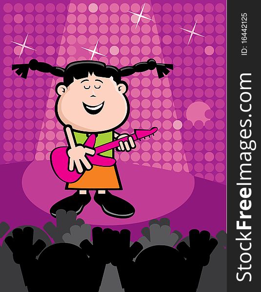 A little girl playing guitar at a concert. A little girl playing guitar at a concert.