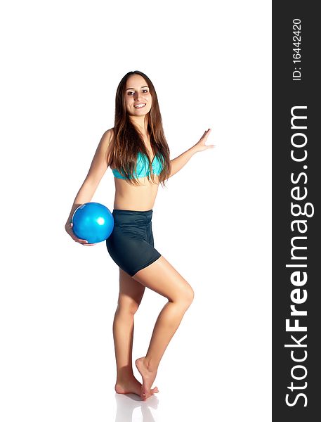 Gymnast with the ball isolated on a white background