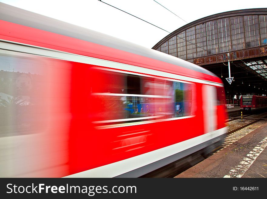 Train leaves the station with speed