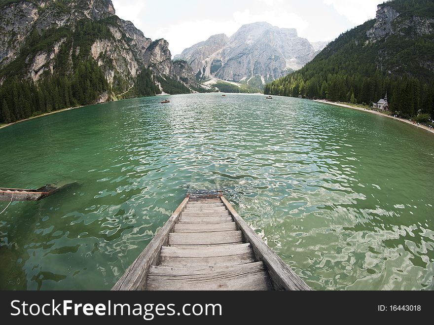 Lake of Braies on the Dolomites, Italy. Lake of Braies on the Dolomites, Italy