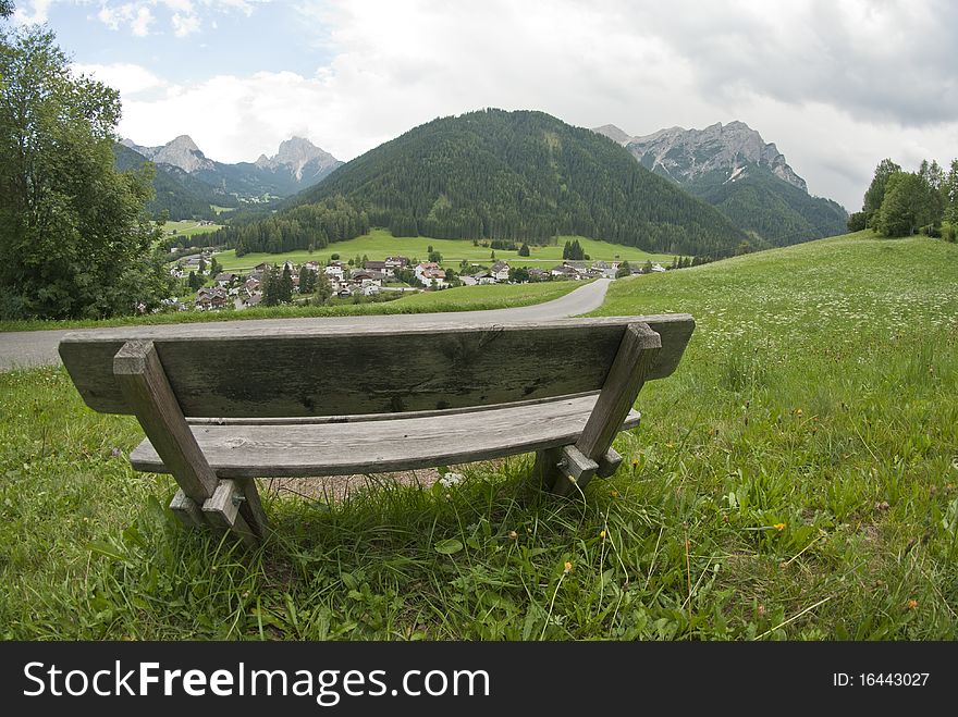 Bench on the Dolomites Mountains, Italy