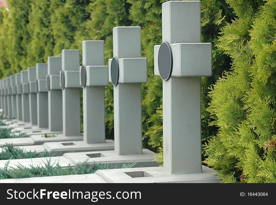 Photo of crosses on graves. Photo of crosses on graves.