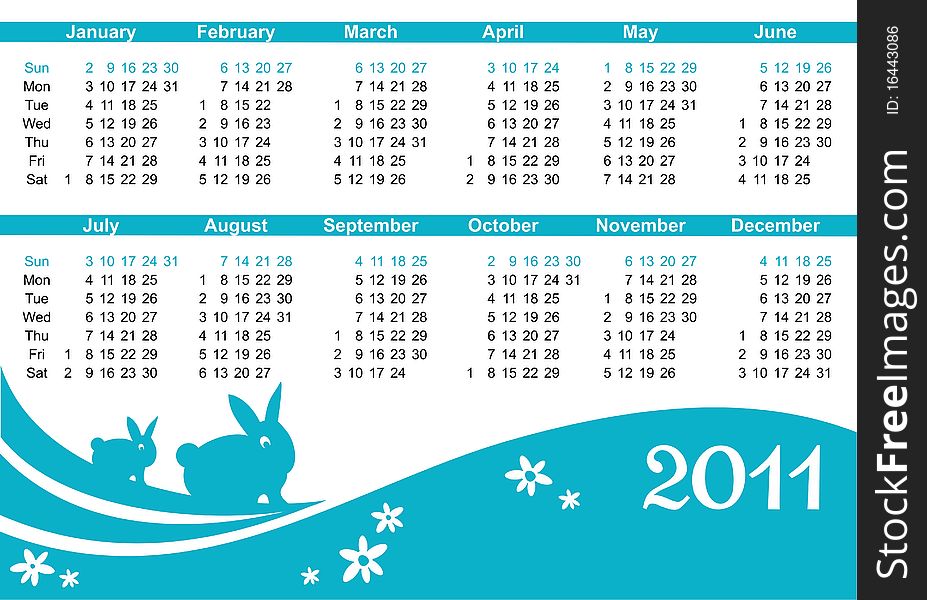 2011 calendar with cute rabbits, symbols of 2011 year. (starts Sunday). 2011 calendar with cute rabbits, symbols of 2011 year. (starts Sunday)