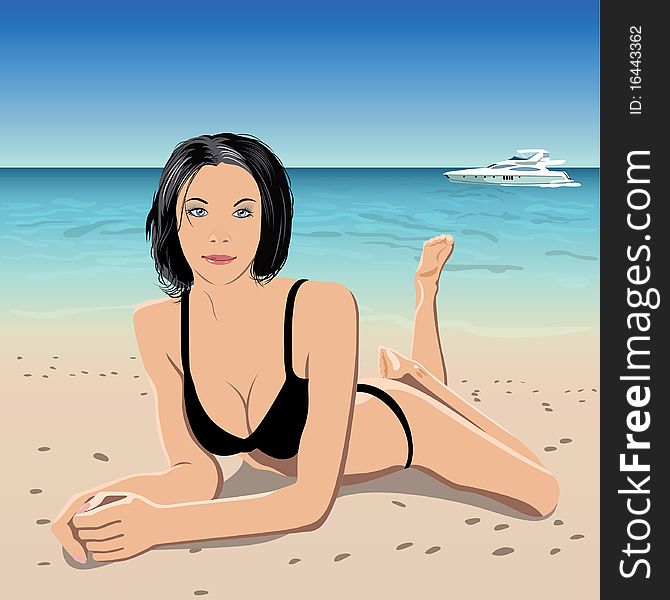 Nice girl in bikini lying on a beach. Nice girl in bikini lying on a beach