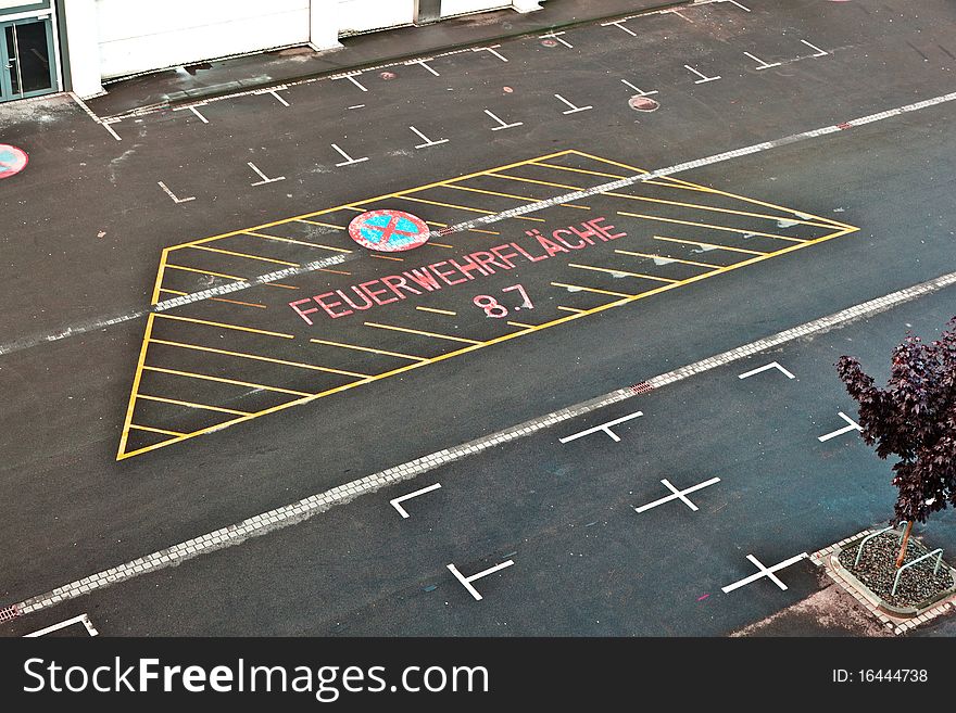 Marked parking lot without cars for fire brigade. Marked parking lot without cars for fire brigade