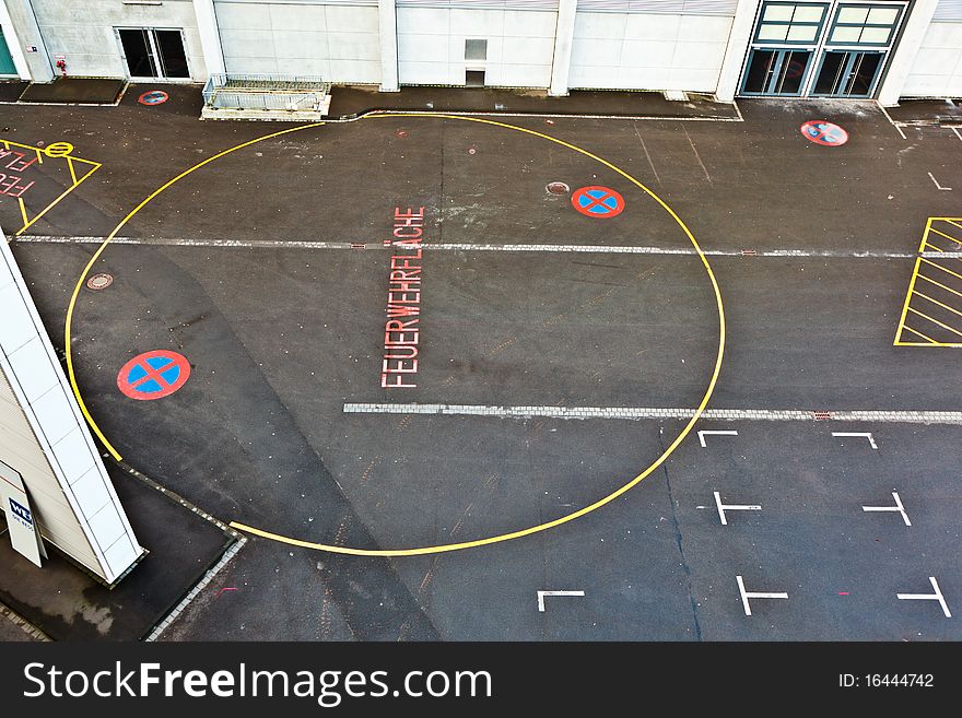 Marked parking lot without cars for fire brigade. Marked parking lot without cars for fire brigade