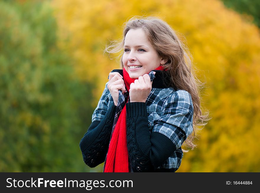 Very Beautiful Young Girl In Park
